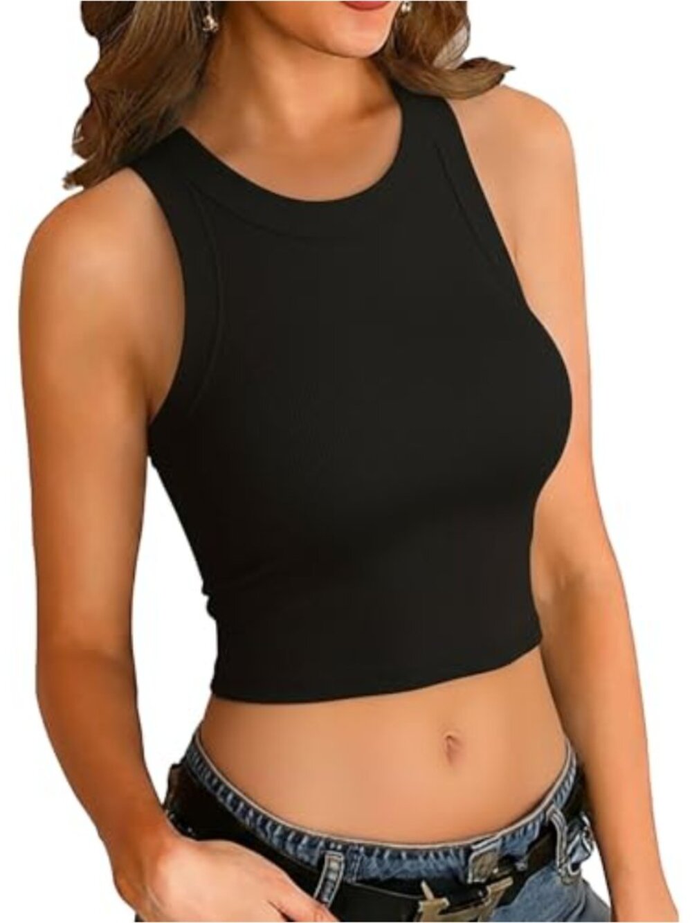 Ribbed Knit Crop Tank Top Sleeveless Slim Fit Basic